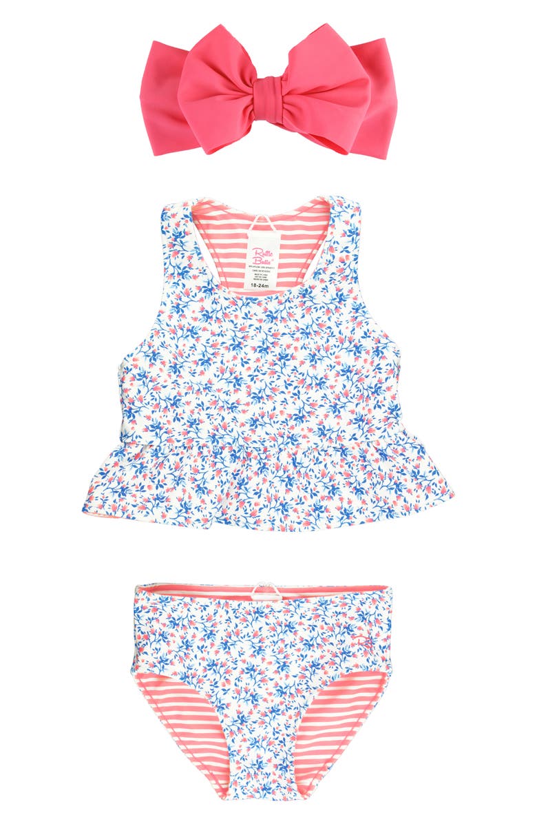 RuffleButts Kids Reversible Two-Piece Swimsuit & Headband Set, Main, color,