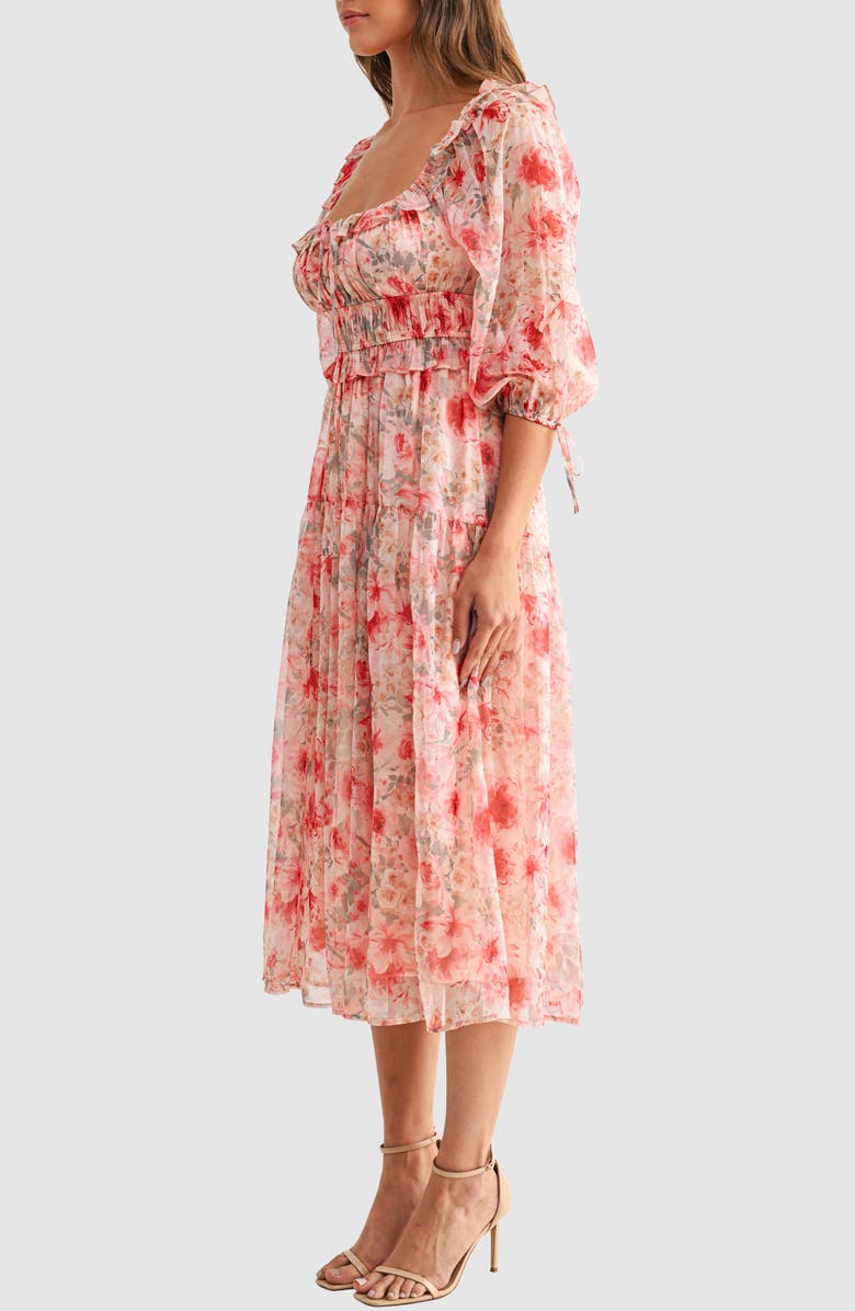 All in Favor Floral Tie Front Midi Dress, Alternate, color, Sage/ Mauve Floral