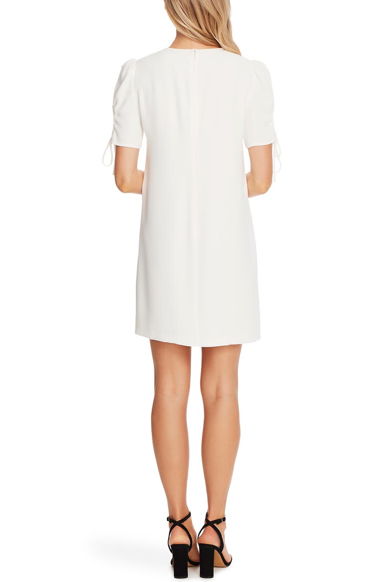 Keyhole Puff Sleeve Crepe A-Line Dress, Alternate, color, SOFT ECRU