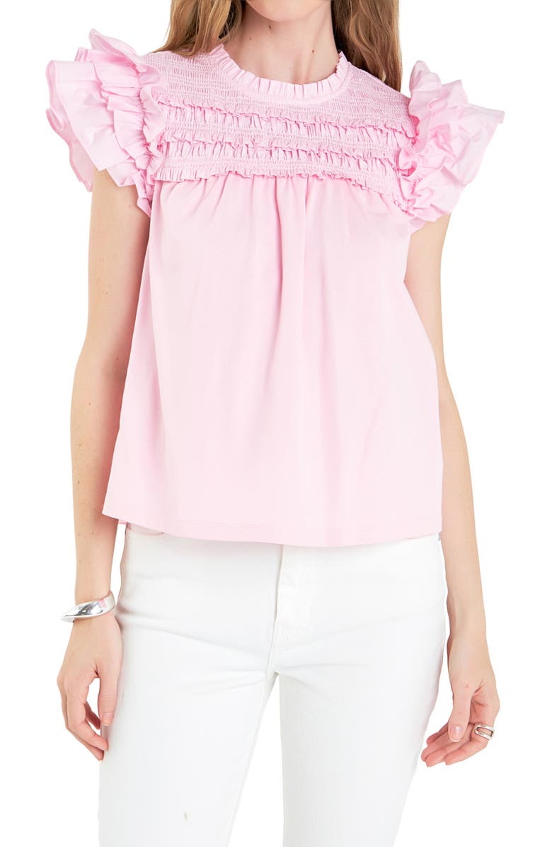 English Factory Ruffle Cotton Top, Main, color, Light Pink