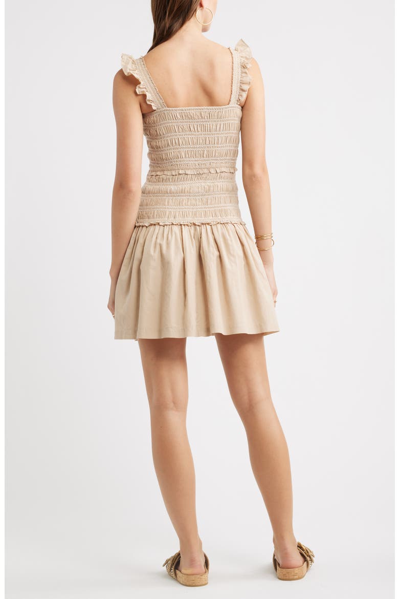 Ruffle Smocked Drop Waist Cotton Blend Minidress, Alternate, color, BEIGE HUMMUS