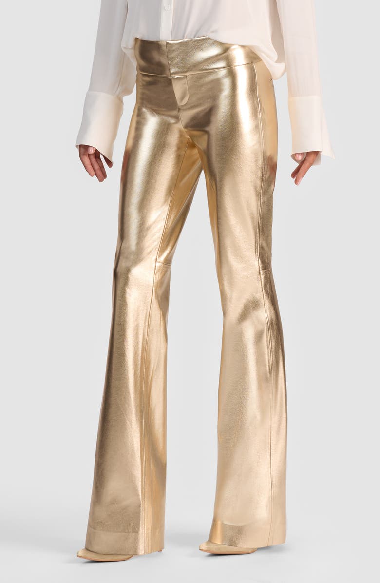 Alice + Olivia Metallic Faux Leather Pants, Alternate, color, Gold