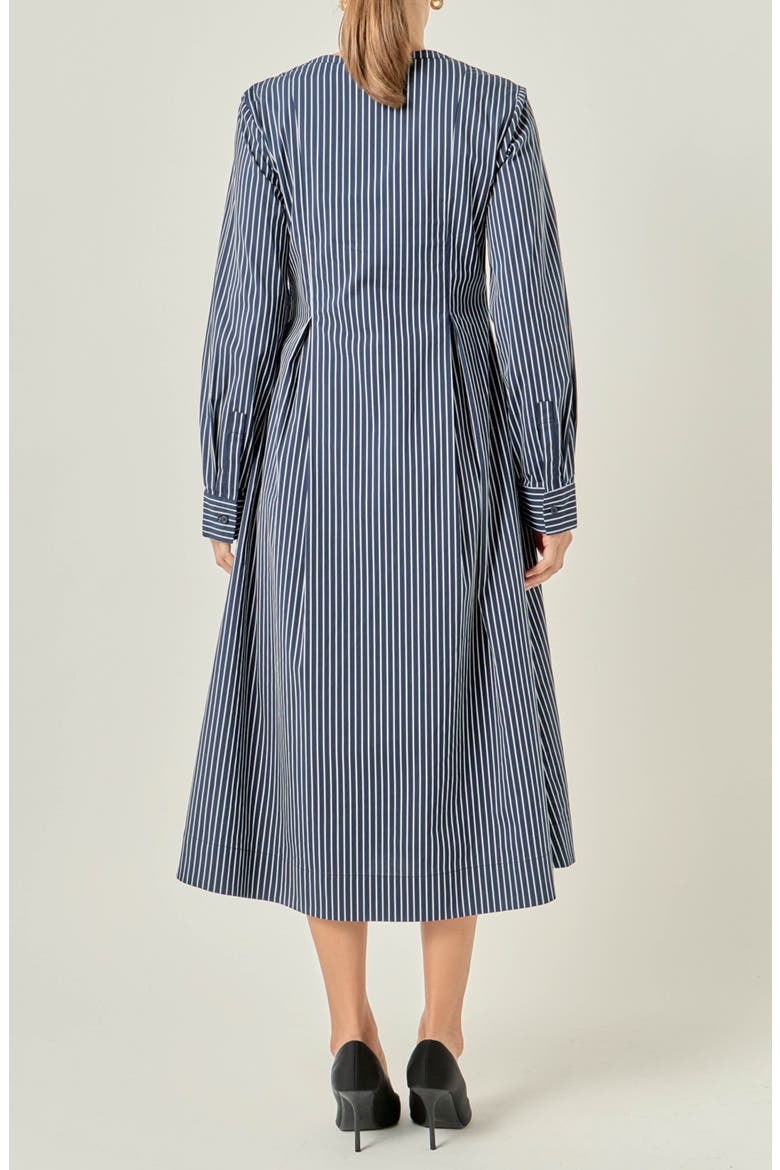 Striped Origami Long Sleeve Midi Dress, Alternate, color, NAVY