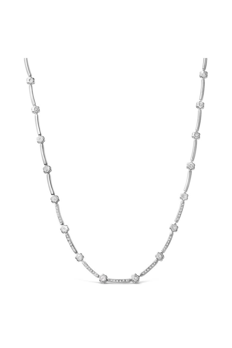 14K White Gold 1.0 Cttw Diamond Flower and Bar Station Necklace, Main, color, White