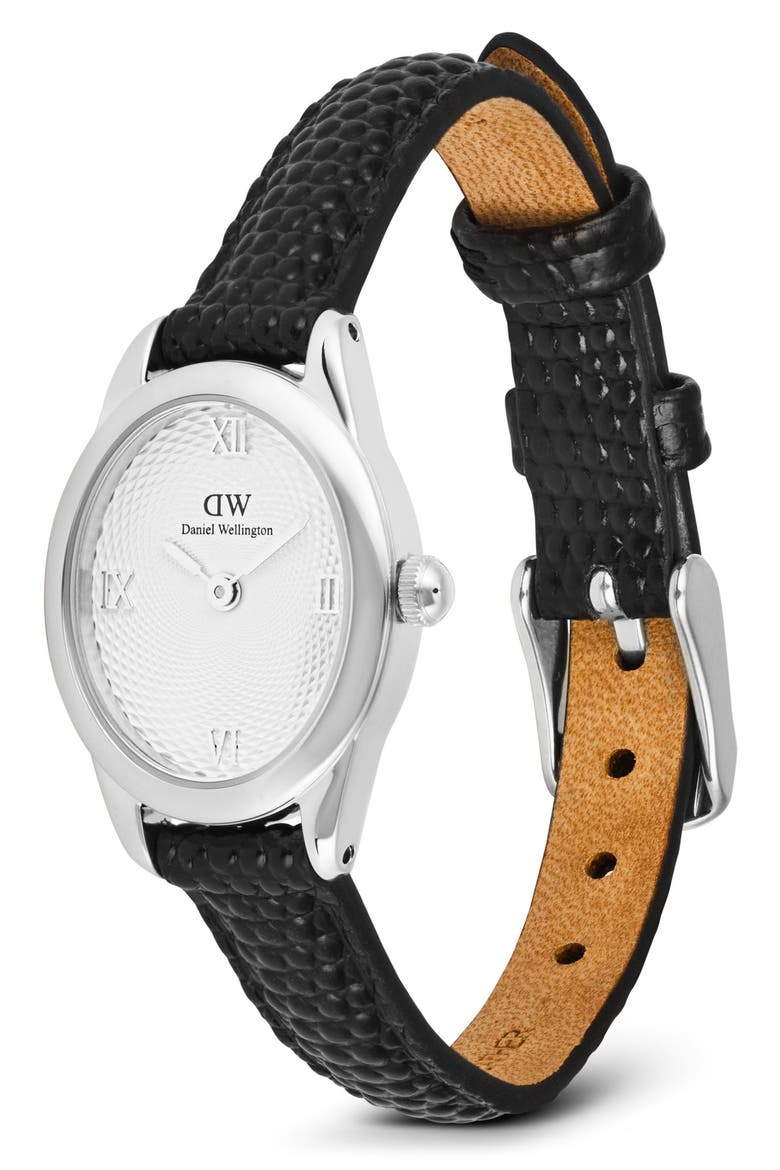 Ophelia Mini Leather Strap Watch, 22mm x 25.5mm, Alternate, color, SILVER-TONE/ BLACK