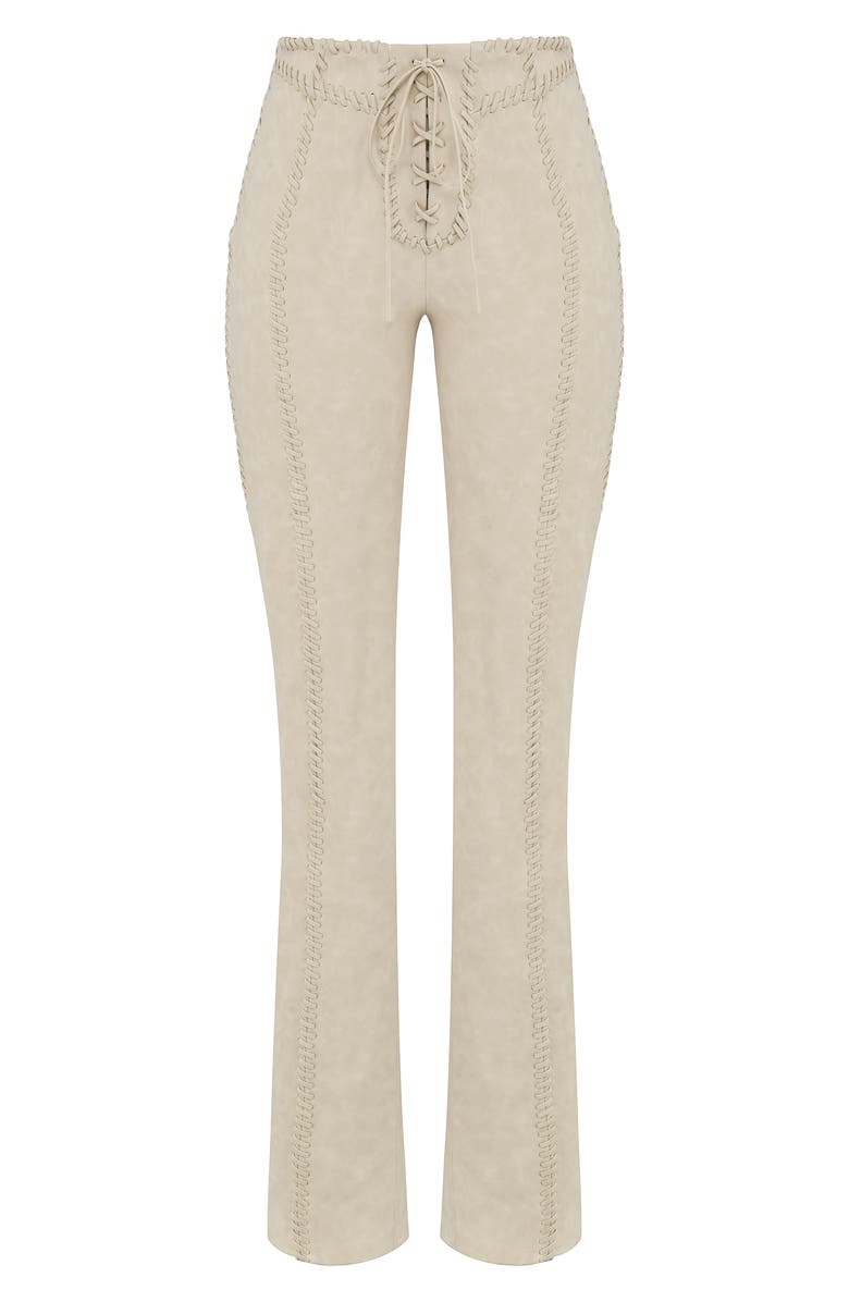 HOUSE OF CB Amara Lace-Up Faux Suede Trousers, Alternate, color, Beige
