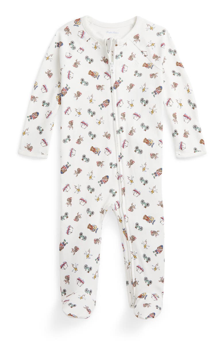 Ralph Lauren Camping Bear Print Cotton Jersey Footie, Main, color,