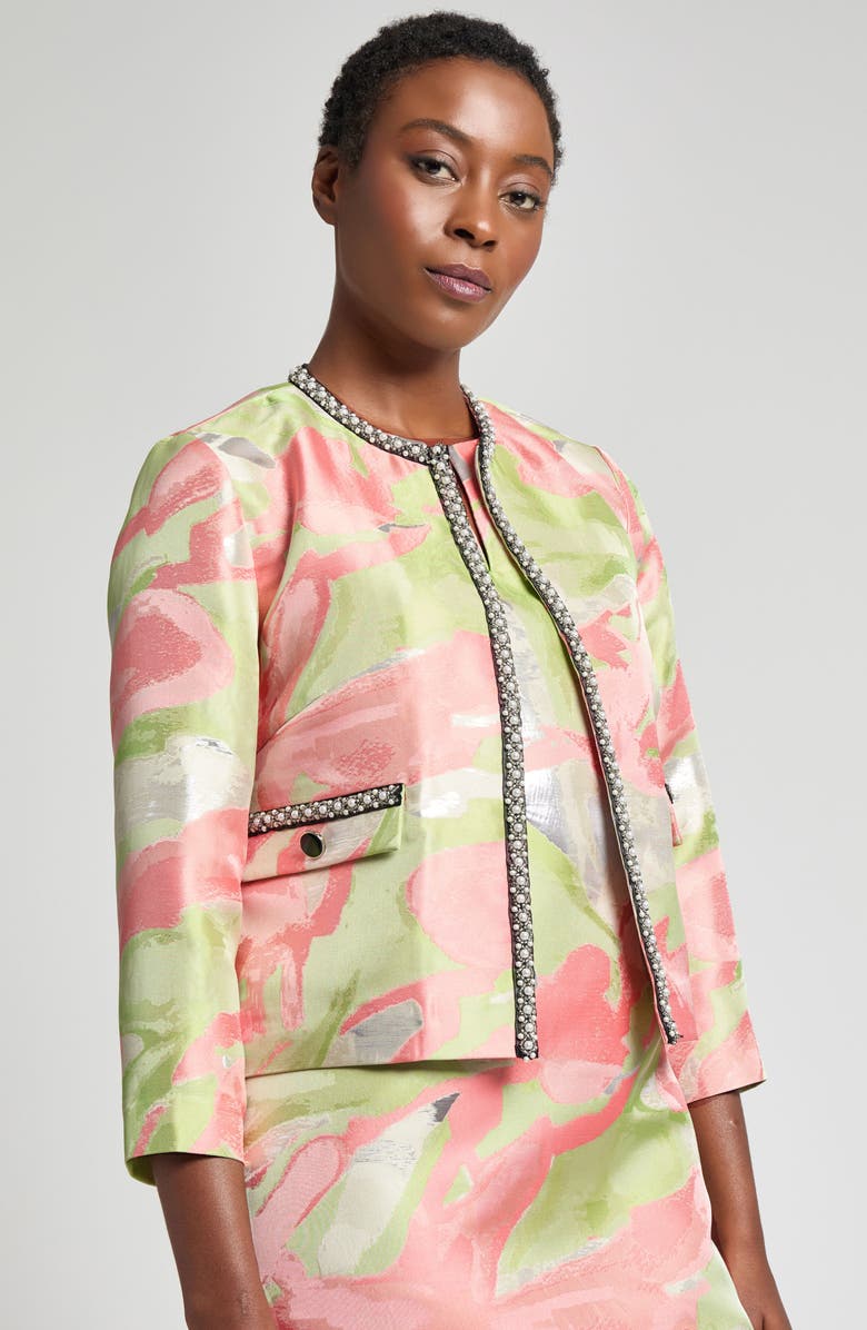 Ming Wang Beaded Abstract Jacquard Jacket, Alternate, color, Fern/ Orange Burst/ Limestone