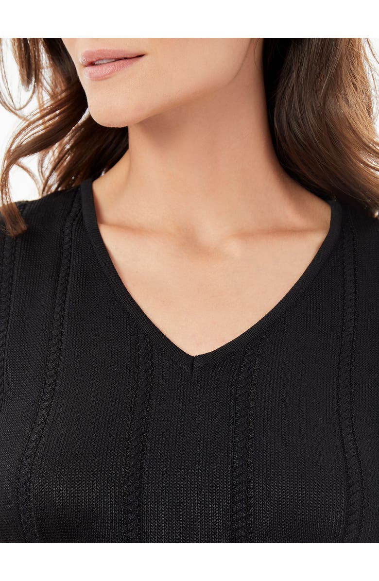 Misook Cable Stripe V-Neck Knit Tank, Alternate, color, Black