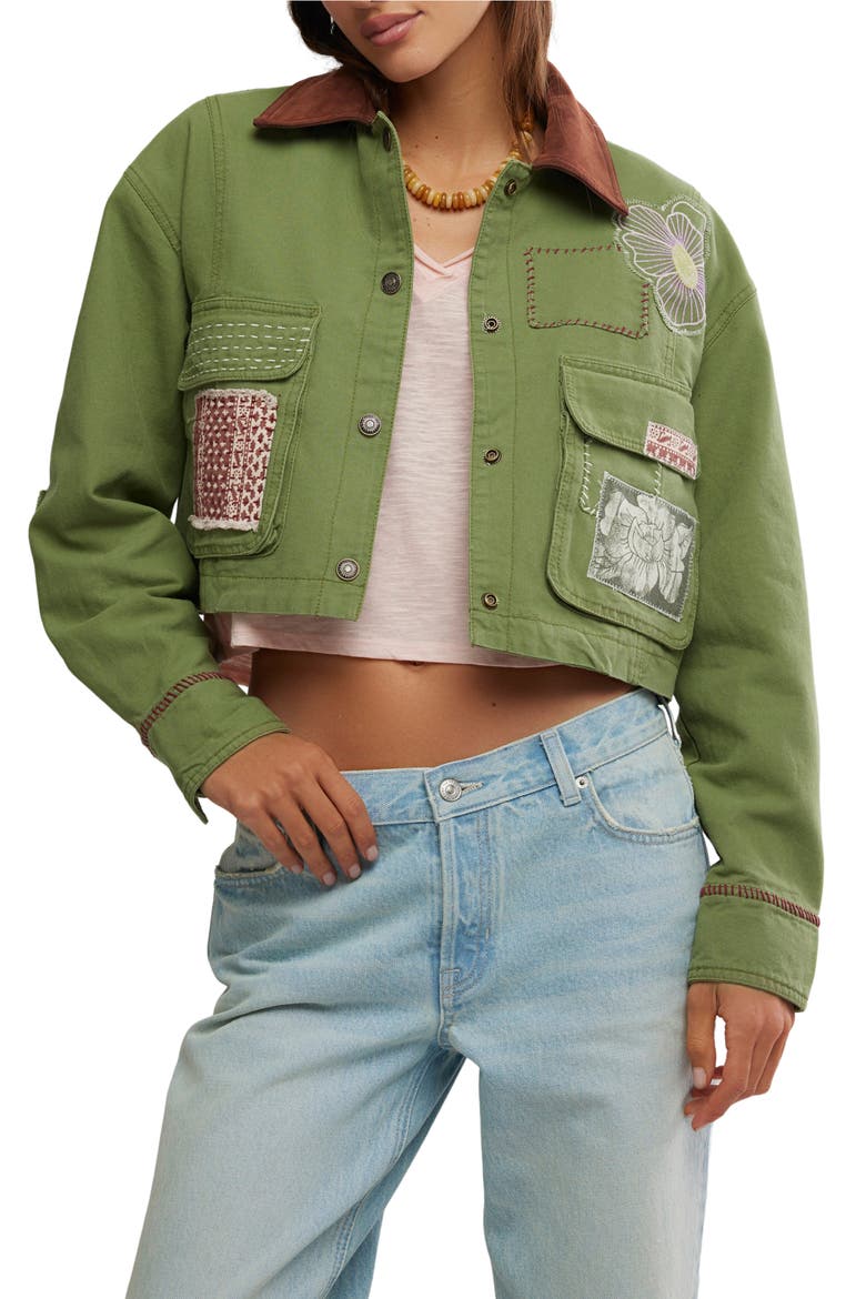 Martha Workwear Appliquè Crop Jacket, Main, color, CALLISTO GREEN