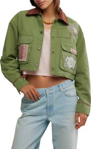 Free People Martha Workwear Appliquè Crop Jacket