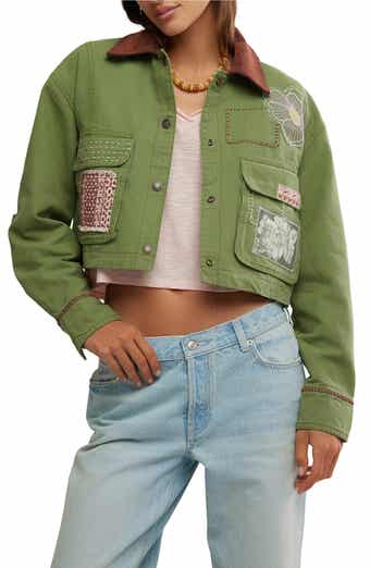 Free People Martha Workwear Appliquè Crop Jacket