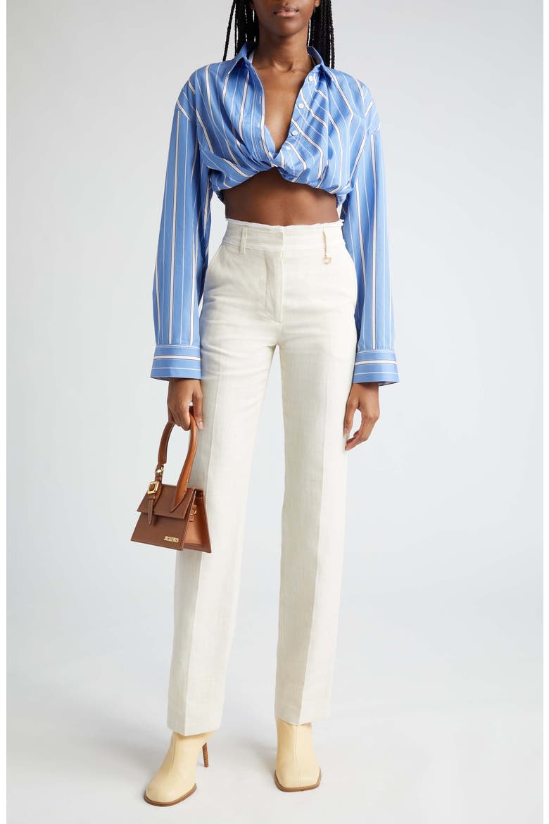 La Chemise Bahia Stripe Crop Cotton Shirt, Alternate, color, BLUE STRIPES