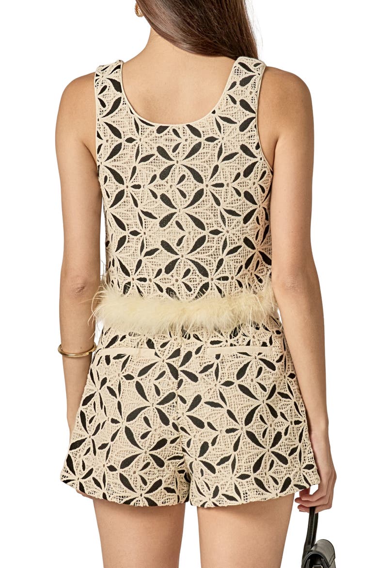 Crochet Lace Feather Crop Tank, Alternate, color, CREAM/ BLACK