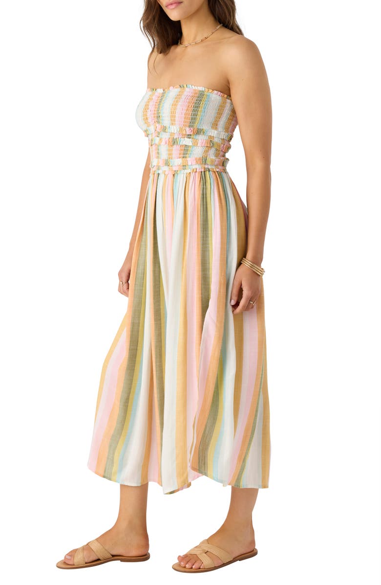 O'Neill Devyn Stripe Smocked Strapless Midi Dress, Alternate, color, 