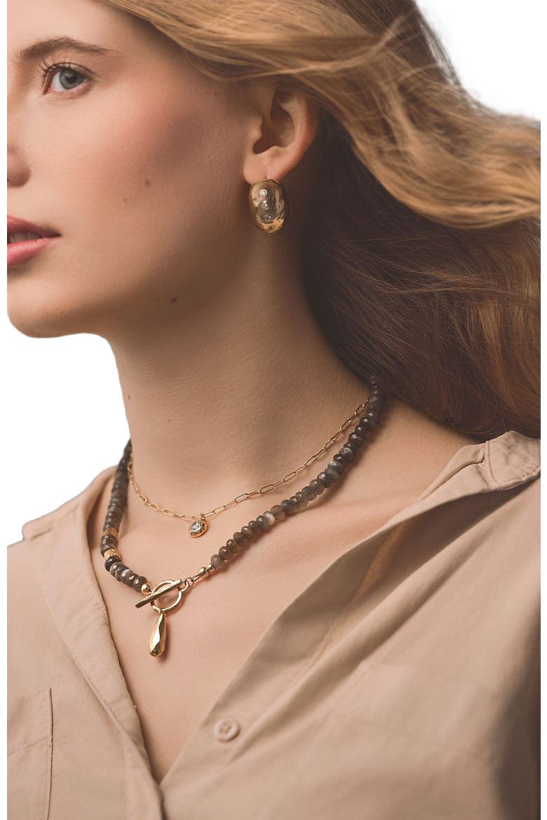 Golden Teardrop Moonstone Necklace, Alternate, color, Gold