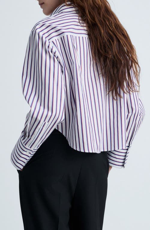 MANGO MANGO CARO STRIPE CROP BUTTON-UP SHIRT