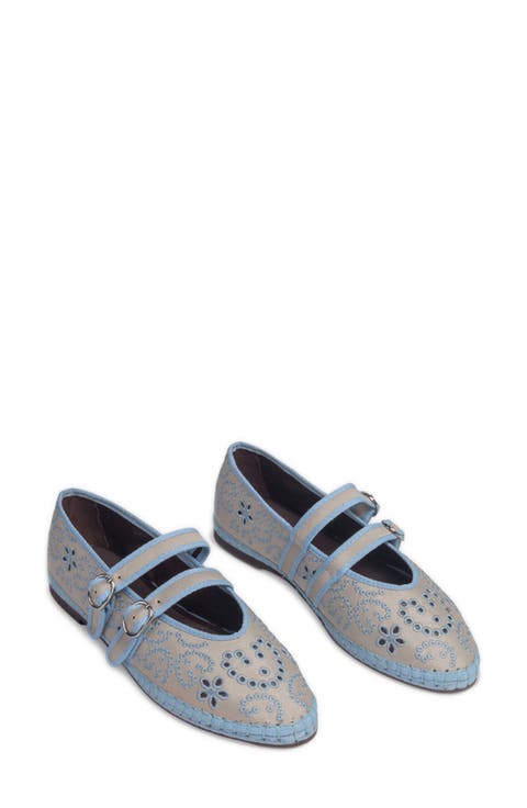 Claire Roller Rabbit Eyelet-Embroidered Mary Jane Flat