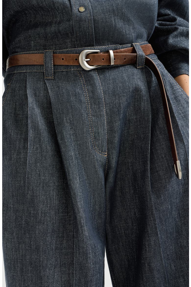 Sparkling no-fade denim loose curved trousers with monili, Alternate, color, Denim