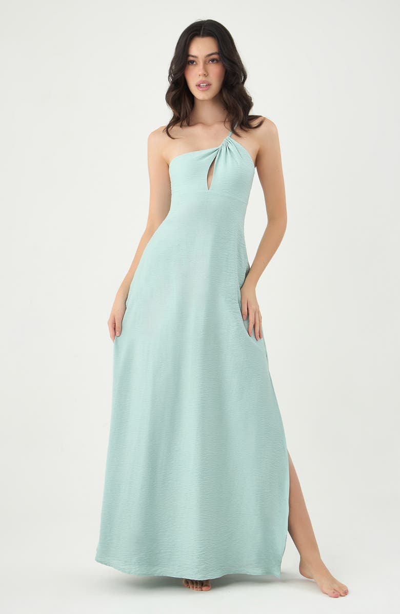 BOAMAR Nicole One-Shoulder Satin Cover-Up Maxi Dress, Alternate, color, Green