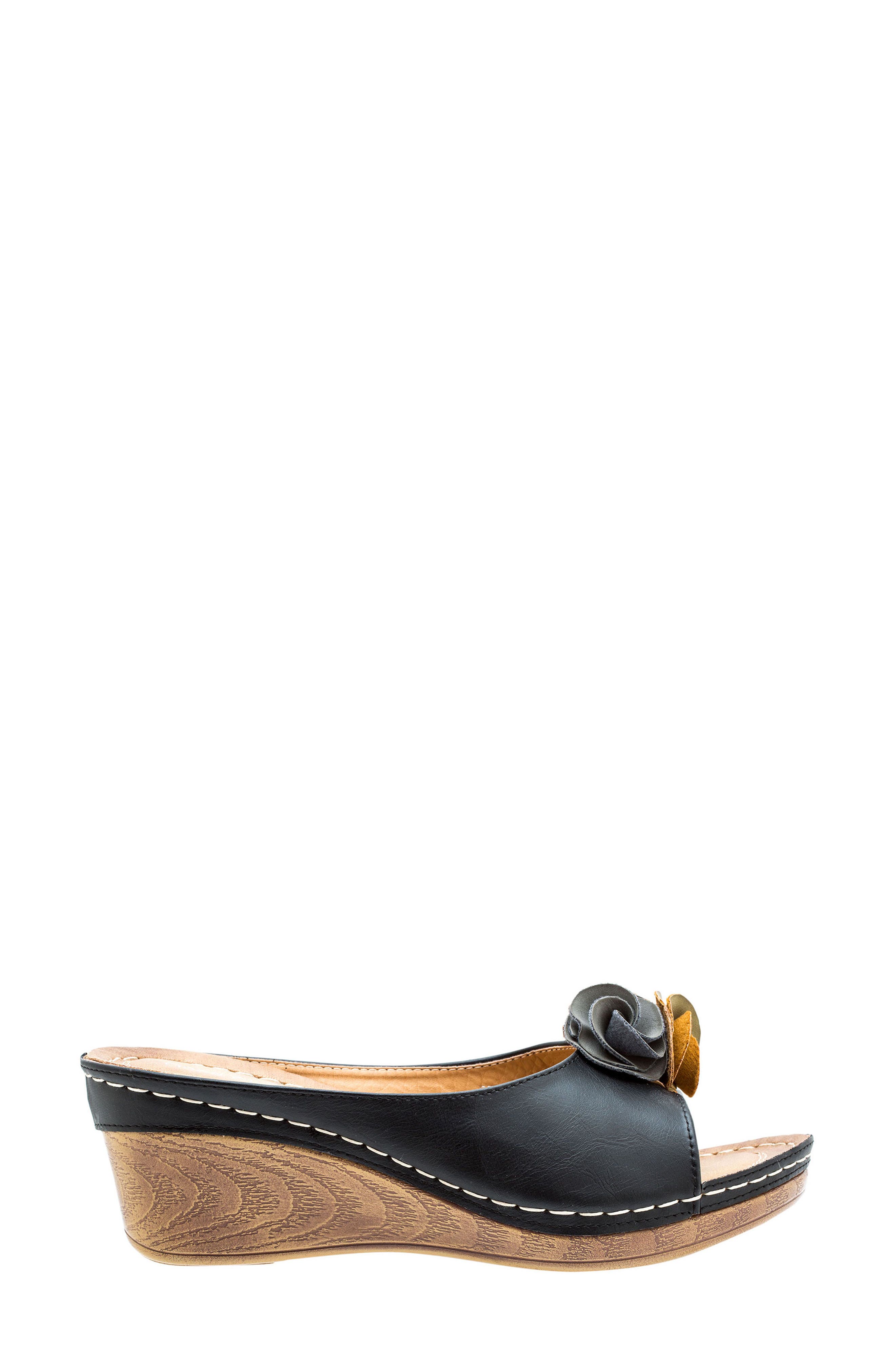 GOOD CHOICE NEW YORK Sydney Floral Platform Wedge Sandal, Alternate, color, Black