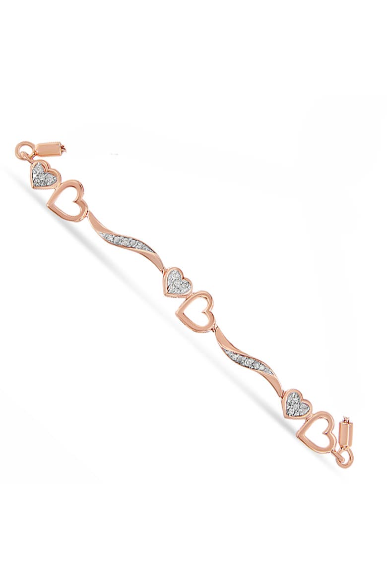 Silver 1/10 Cttw Diamond Wave and Hearts Adjustable Bolo Bracelet, Alternate, color, Rose Gold over Silver