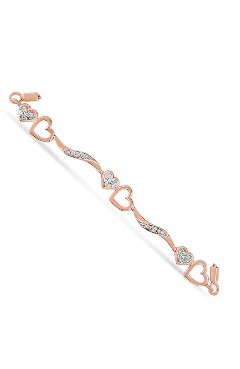 Haus of Brilliance Silver 1/10 Cttw Diamond Wave and Hearts Adjustable Bolo Bracelet, Alternate, color, Rose Gold Over Silver