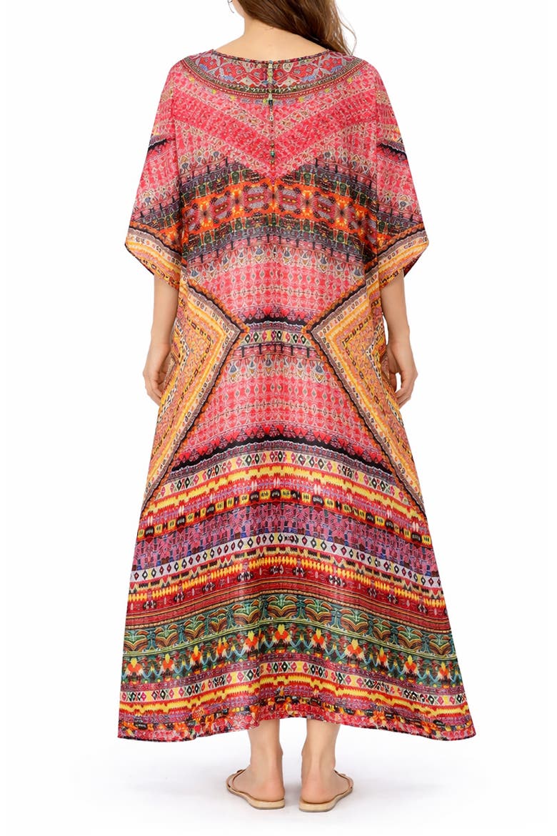 Print V-Neck Maxi Caftan, Alternate, color, PINK
