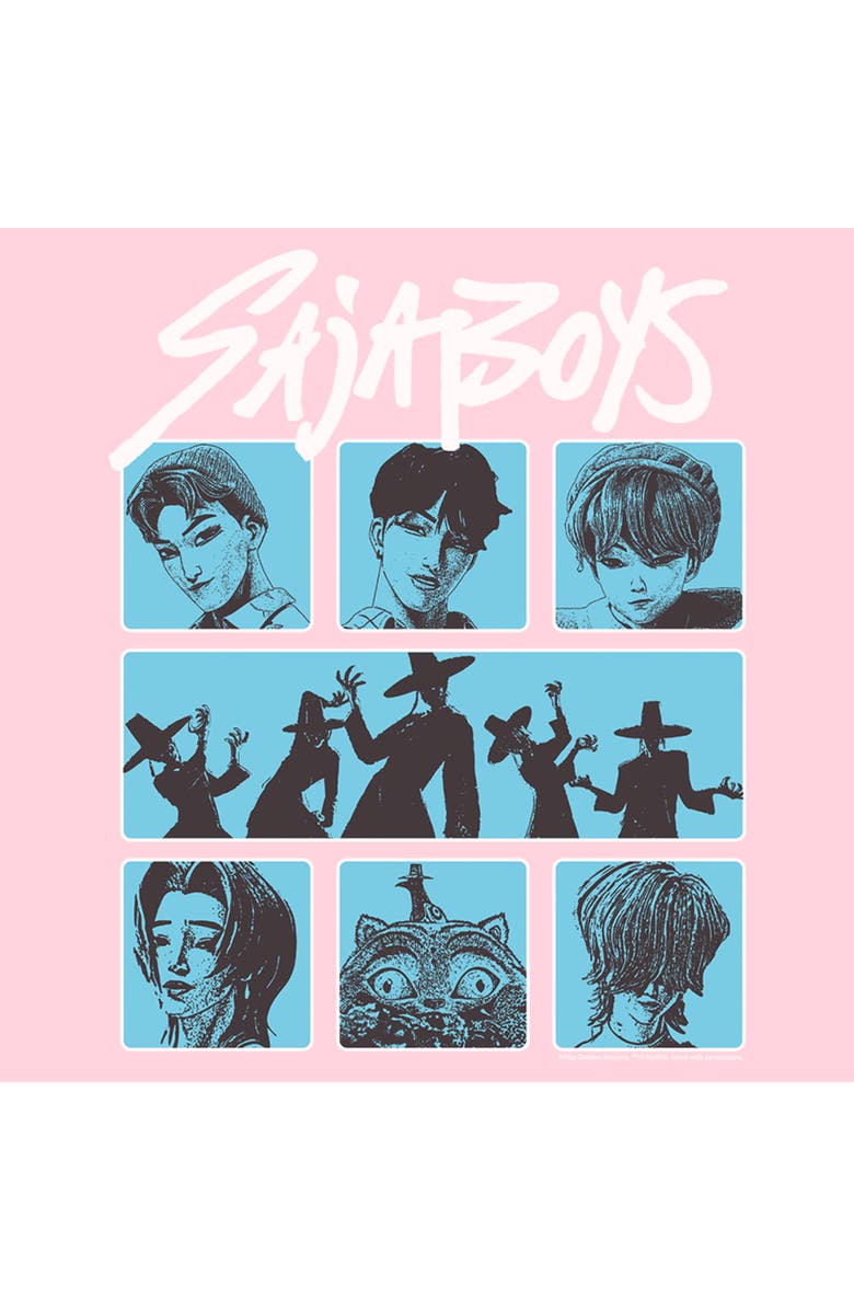 KPop Demon Hunters Junior's KPop Demon Hunters Saja Boys Group Graphic T-Shirt, Alternate, color, Light Pink