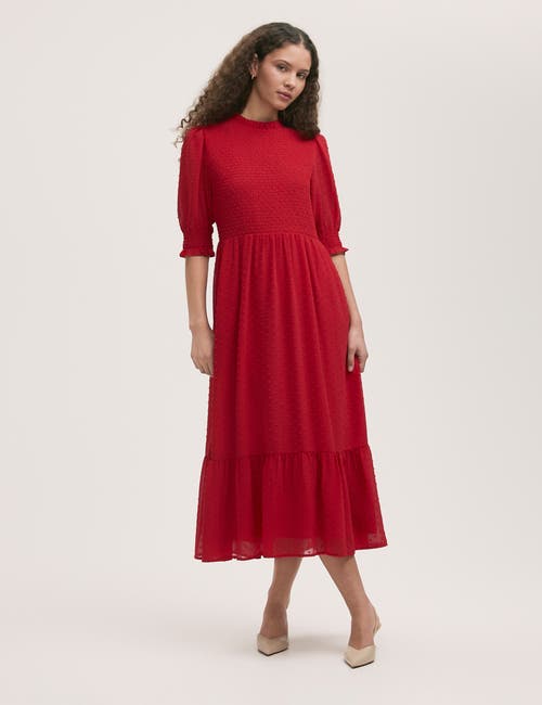Finery London Amelia 3/4 Sleeve Chiffon Midi Dress In Red