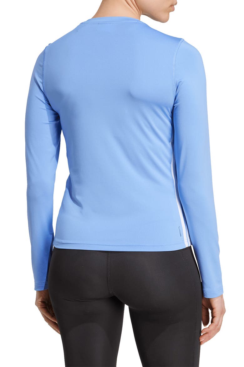Essentials Long Sleeve 3-Stripes Workout Top, Alternate, color, BLUE FUSION/ WHITE