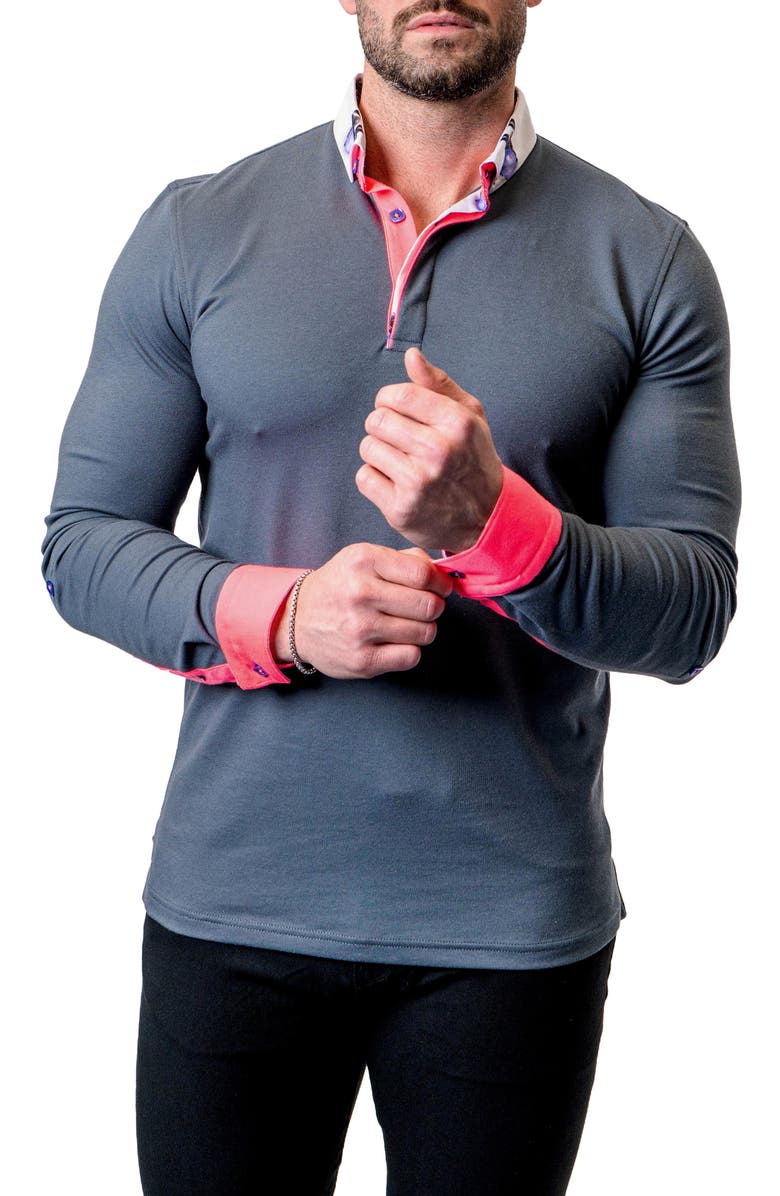 Maceoo Newton Pinkcuff Grey Long Sleeve Polo, Main, color, 
