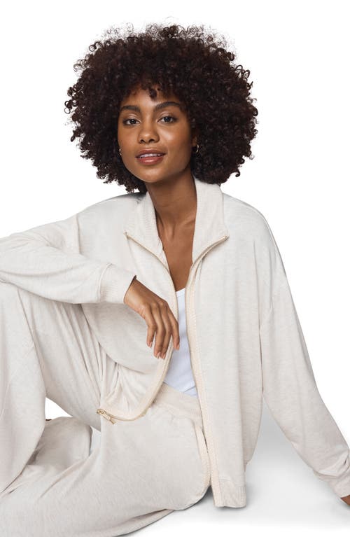 Splendid Supersoft Trim Detail Zip-up Sweatshirt In White