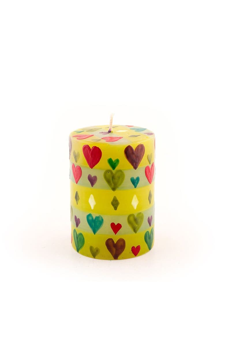 Pastel Hearts Painted Pillar Candle, Main, color, Pastel Hearts - 3x4"