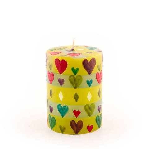Pastel Hearts Painted Pillar Candle