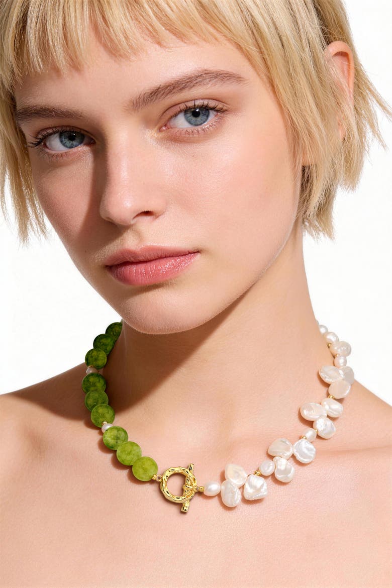 Peridot & Petal Pearl Necklace, Alternate, color, Green