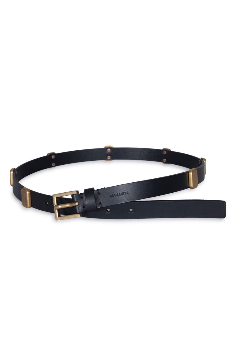 AllSaints Esta Leather Belt, Main, color, Black Antique Brass