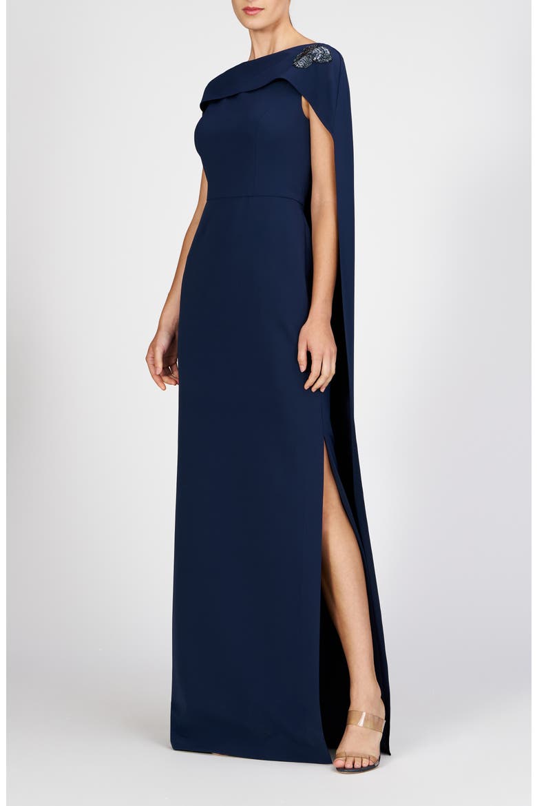 Alexandria Cape Sleeve Gown, Alternate, color, DARK MIDNIGHT