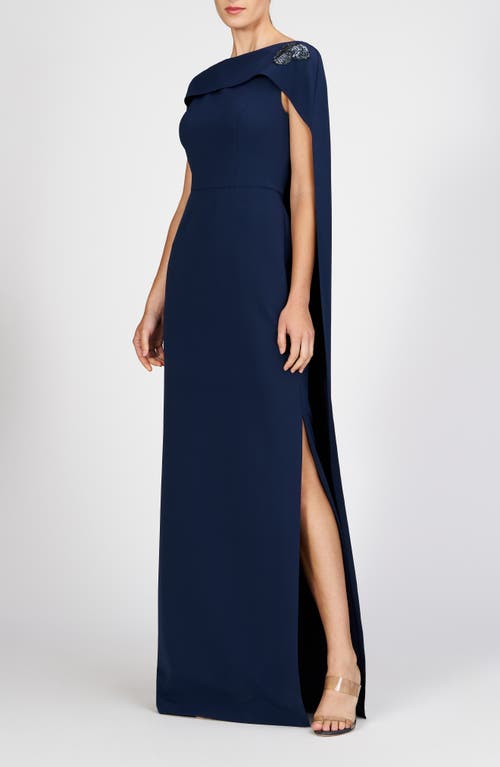 Kay Unger Alexandria Cape Sleeve Gown In Dark Midnight