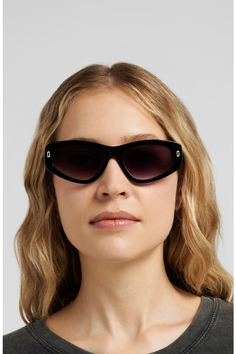 55mm Gradient Rectangular Sunglasses, Alternate, color, BLACK/ DARK GREY SF
