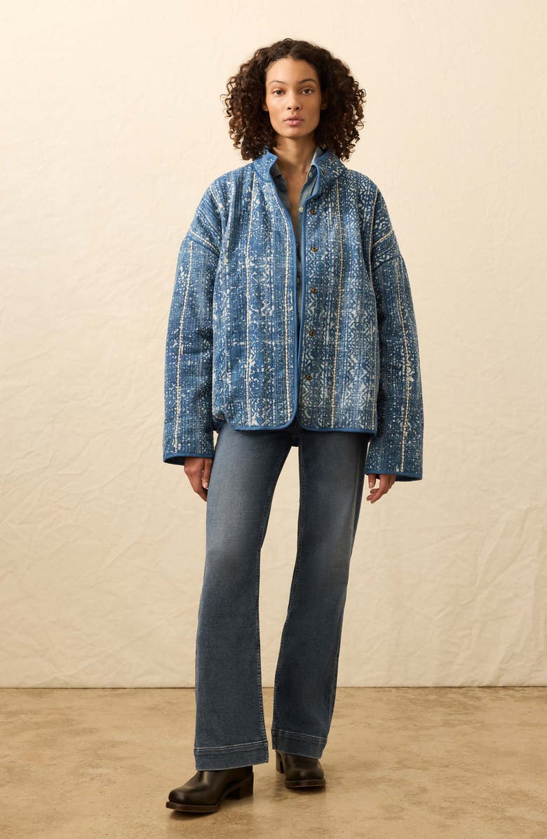 Faherty Indigo Patchwork Print Organic Cotton Quilted Jacket, Alternate, color, Akola Blockprint
