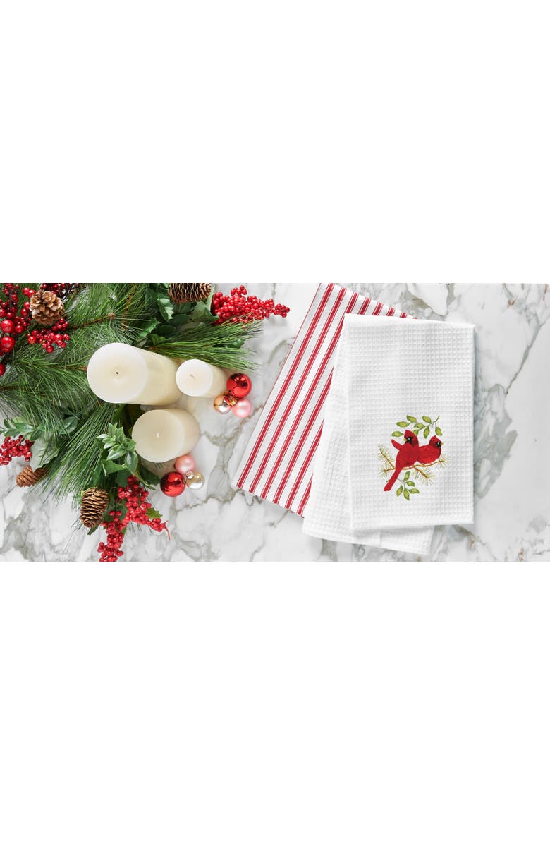 C&F Home Song Bird Cardinals Waffle Weave Cotton Kitchen Towel, Alternate, color, White