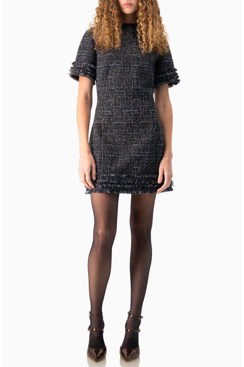 Tweed Sheath Dress with Fringe Details, Alternate, color, Navy Blue