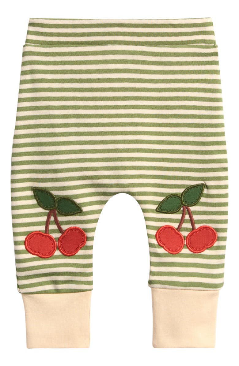 Little Green Radicals Kids' Cherry Appliqué Stripe Joggers, Main, color, Green