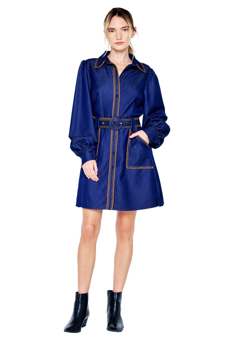 Gelso Stitch Belted Denim Dress, Alternate, color, MEDIUM DENIM
