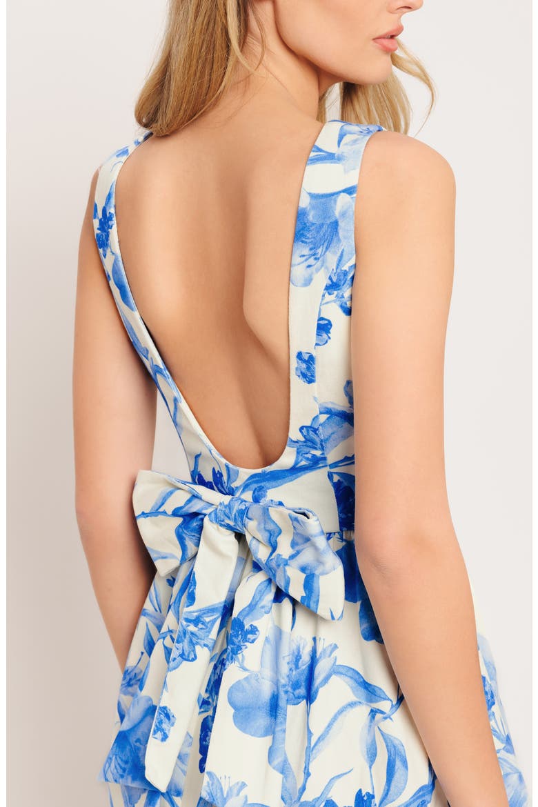 Print Bow Twill Midi Dress, Alternate, color, IVORY BLUE