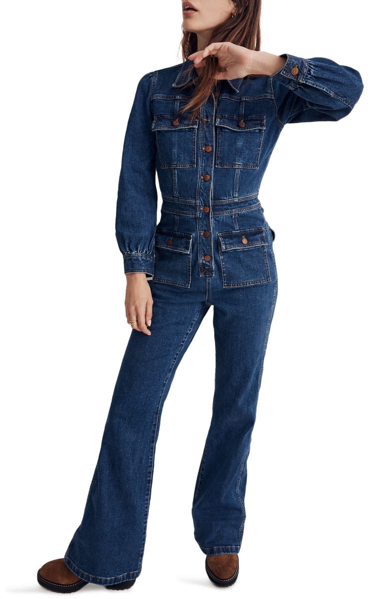 Madewell Denim Flare Jumpsuit, Main, color,