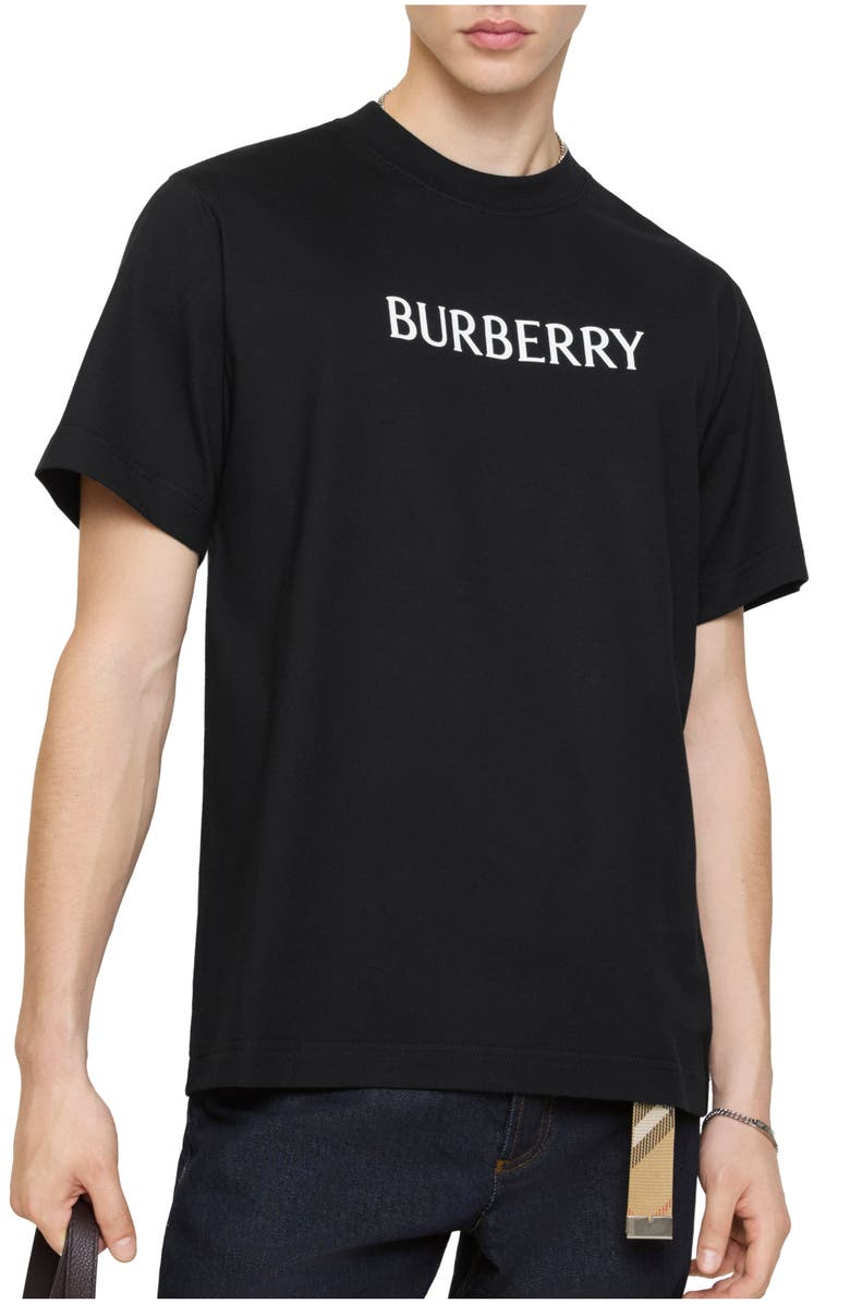 Burberry Logo Cotton T-shirt, Main, color, Black