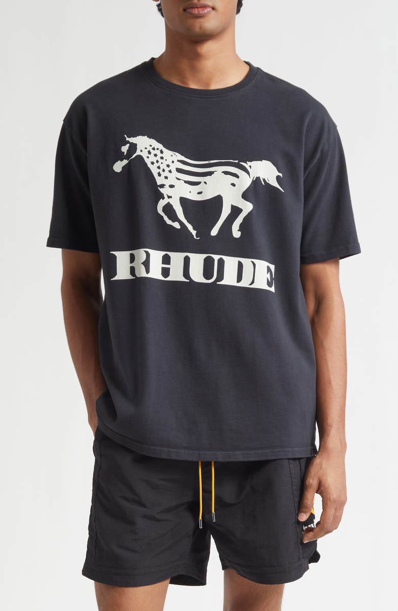Rhude Dinero Graphic T-Shirt, Main, color, Vintage Black / White