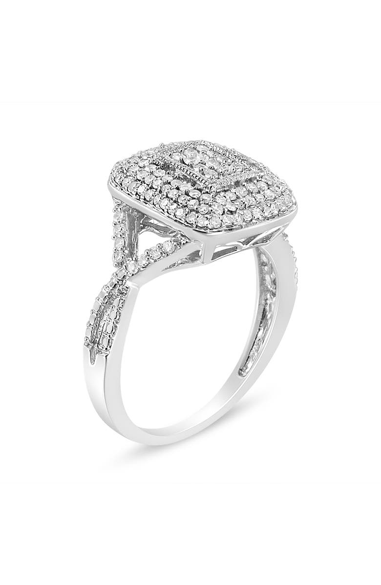 Haus of Brilliance .925 Sterling Silver 1/2 Cttw Round-Cut Diamond Cluster Cushion Ring, Alternate, color, Silver